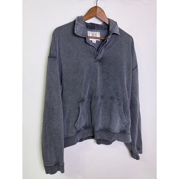 BDG Bonfire Rugby Sweatshirt Gray Collared Pullover Pocket Size Large - Picture 1 of 4
